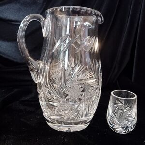Catherine By Spode Crystal 30 oz Pitcher and Shot Glass